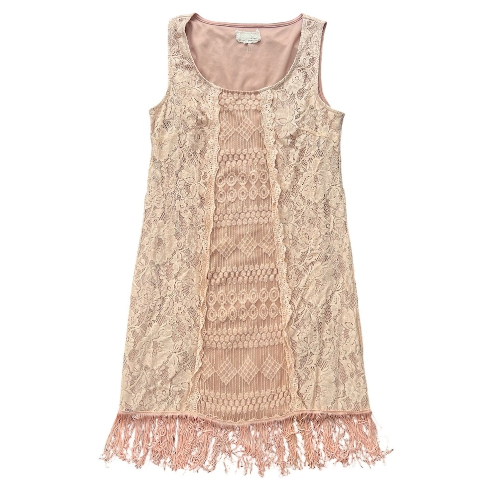 Anthropologie A'Reve M Embroidered Crochet Lace Dress Pink Hippie Boho Festival